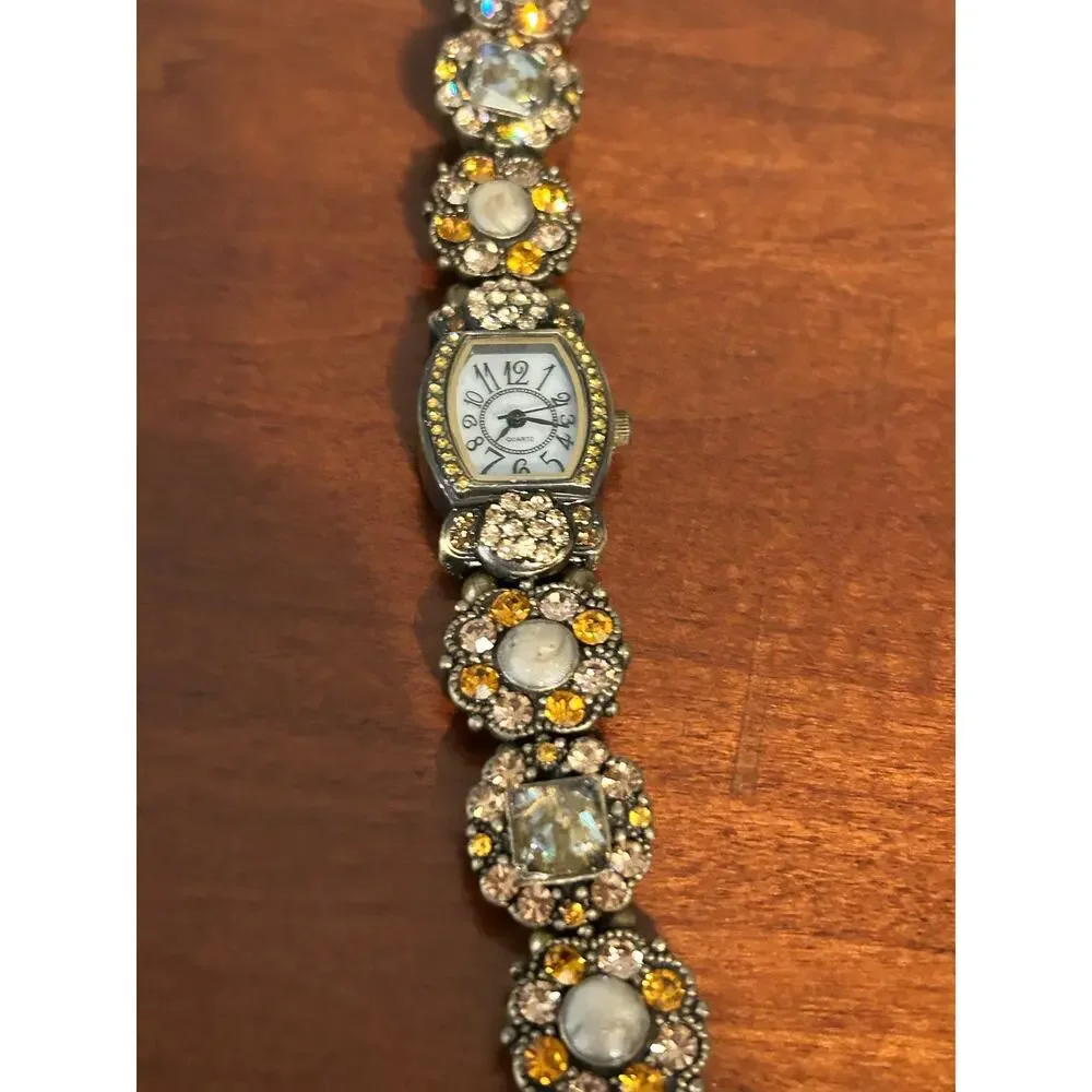 Vintage Floral Gem Quartz Watch - Treasured Times $15.00 Collection Multicolor